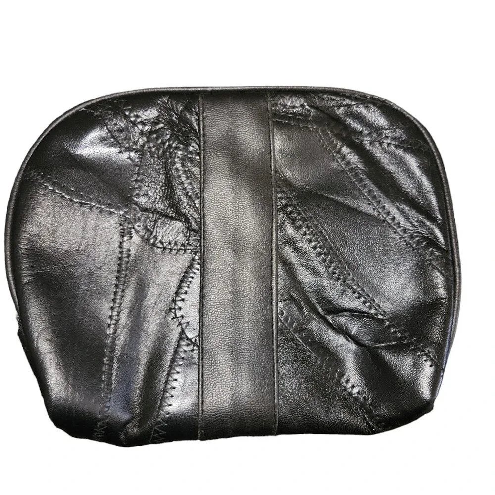 Vintage Black Leather Cosmetic Toiletry Bag